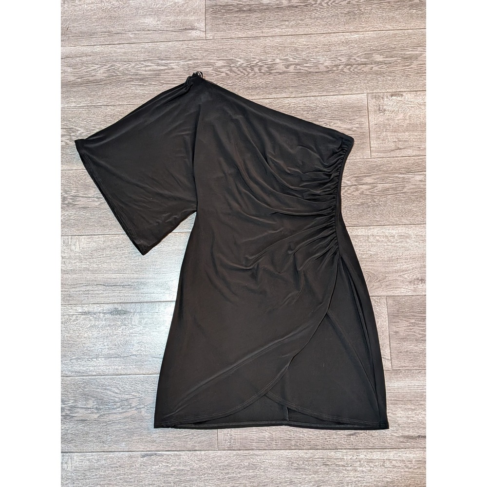 B. Smart Womens Black One Shoulder Ruched Tulip Hem Cocktail Dress Size 10